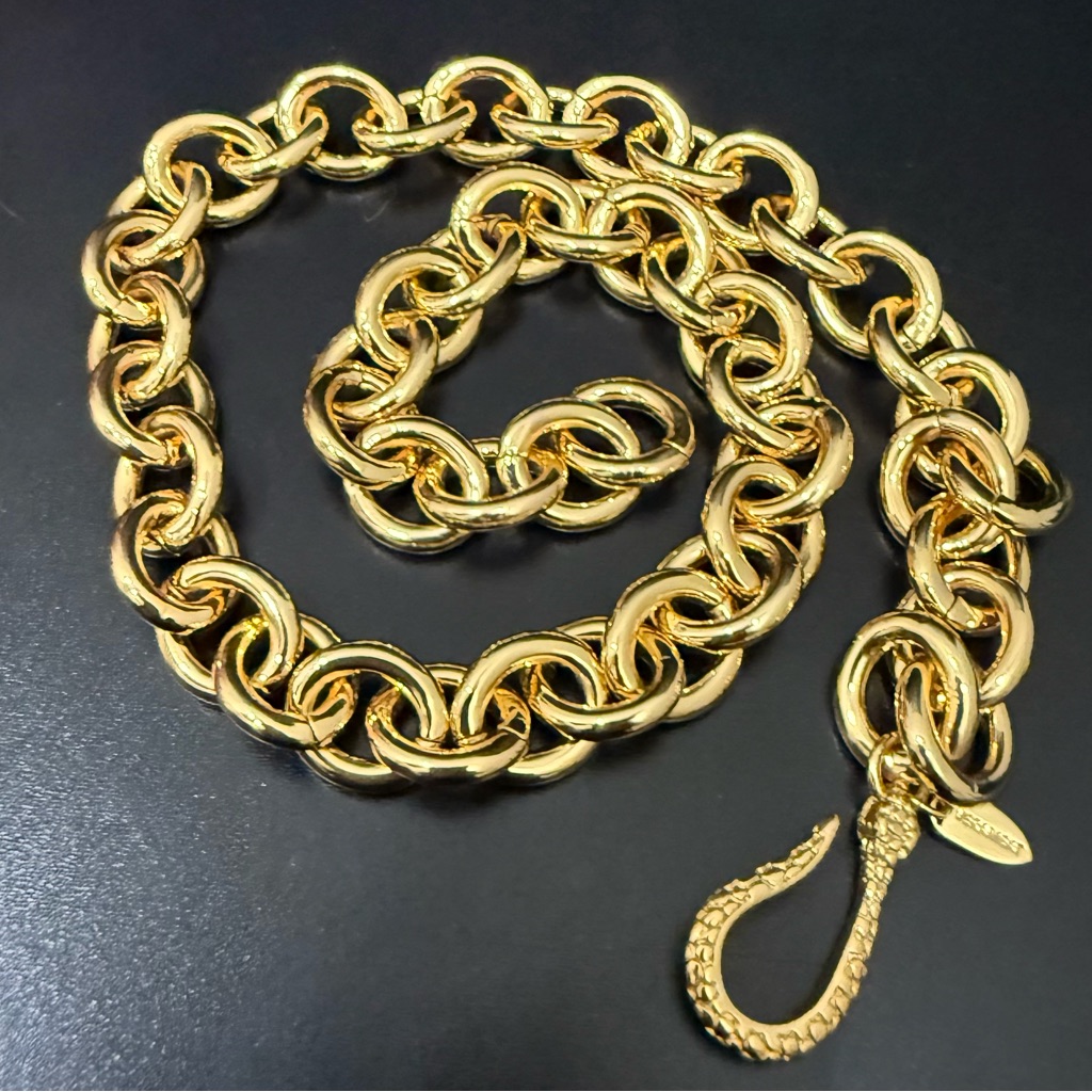Verameat Gold Brass Round Chain Snake Clasp 16” Choker Necklace 67g.